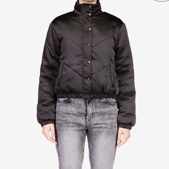 Sanctuary Womens Davis Black Chevron Puffer Short Quilted Coat Outerwear New XS - Picture 2 of 14